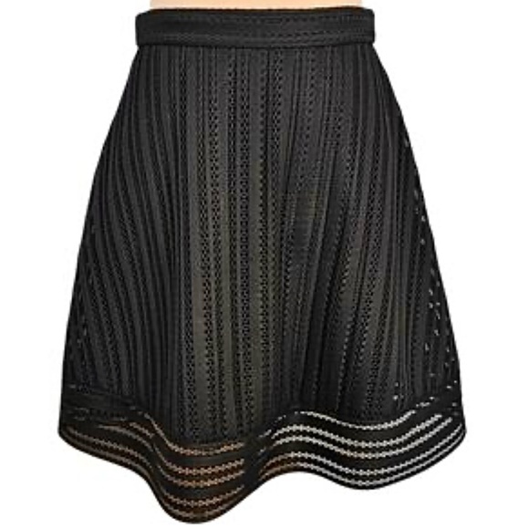J. Crew Black Striped Eyelet A-Line Knee Length Fully Lined Skirt Size 2 - Picture 2 of 11